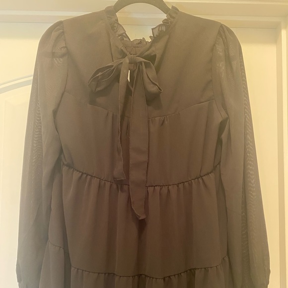 Kirundo Women’s Long Sheer Sleeve Mock Ruffle Neck Mini Dress - Picture 4 of 9